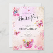 ピンクヘイ与えミー蝶ブライダルシャワー 招待状 (正面)