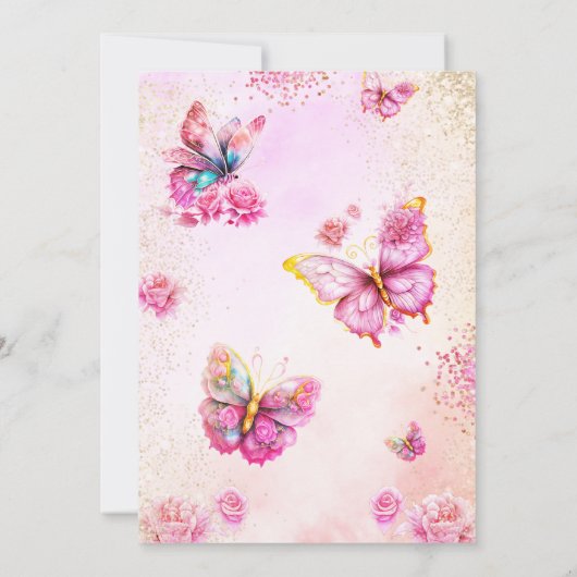 ピンクヘイ与えミー蝶ブライダルシャワー 招待状 (裏面)