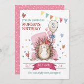 ピンクヘッジホッグ子供たちの誕生日招待状 招待状 (正面/裏面)