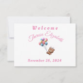 ピンクベアとバルーンをテーマにしたエンクロージャカード 招待状 (正面)