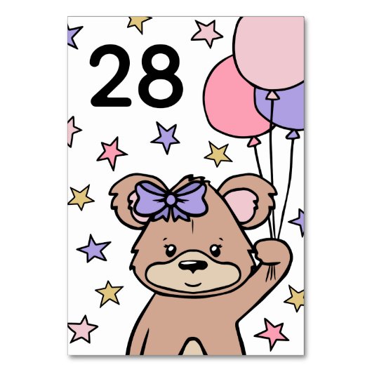 ピンクベアをテーマにした女の子ベビーシャワー テーブルナンバー (裏面)