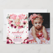 ピンクベアスイートハートバレンタインズフォト誕生日 招待状 (正面)