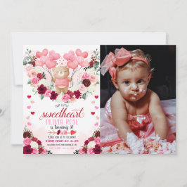 ピンクベアスイートハートバレンタインズフォト誕生日 招待状