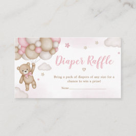 ピンクベアバルーンベビーシャワーおむつラッフル エンクロージャーカード