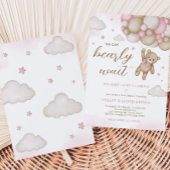 ピンクベアバルーンベビーシャワー招待状 招待状