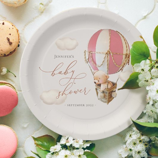 ピンクベアバルーンベビーシャワー紙 ペーパープレート