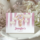 ピンクベアバルーン第1誕生日ガール招待状 招待状