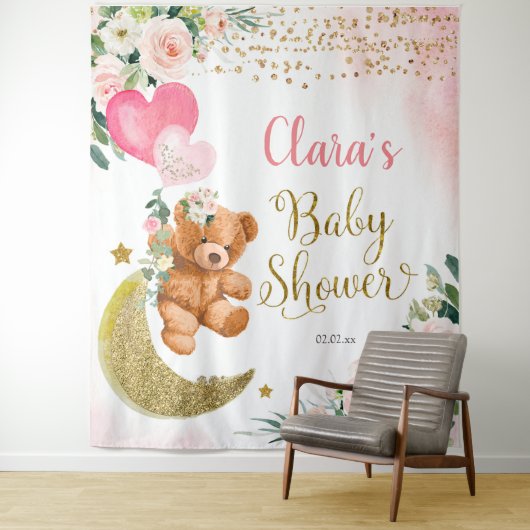 ピンクベアバルーン ベビーシャワーサイン タペストリー (インサイチュ)
