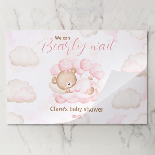 ピンクベアベイビーシャワーティアウェイ紙ランチョンマット ペーパーパッド (折り畳み)