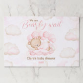 ピンクベアベイビーシャワーティアウェイ紙ランチョンマット ペーパーパッド (正面)