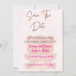 ピンクベアベイビーシャワー Save the Date カード | かわいい &