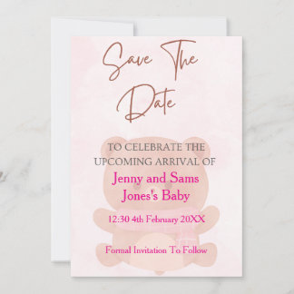 ピンクベアベイビーシャワー Save the Date カード | かわいい&