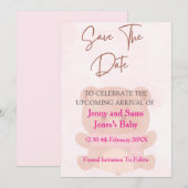 ピンクベアベイビーシャワー Save the Date カード | かわいい & (正面/裏面)