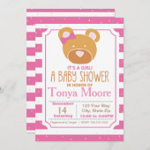 ピンクベアベビーシャワー招待状 招待状 (正面/裏面)