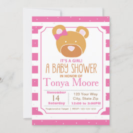ピンクベアベビーシャワー招待状 招待状