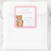 ピンクベアベビーシャワー蔵書票、ガールブックプレート スクエアシール (バッグ)