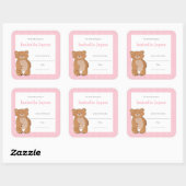 ピンクベアベビーシャワー蔵書票、ガールブックプレート スクエアシール (シート)