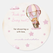 ピンクベアホットエアバルーンありがとう ラウンドシール (正面)