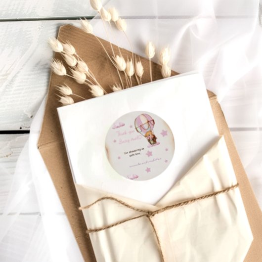 ピンクベアホットエアバルーンありがとう ラウンドシール