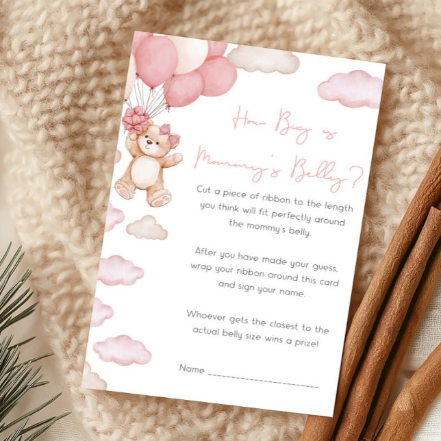 ピンクベアリーウェイトママのお腹はどれくらい大きいのゲーム (Girl Bear Balloon Baby Shower How Big Is Mommy's Belly Game)