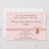 ピンクベアレトロフラワーベビーシャワー招待状 招待状 (正面)