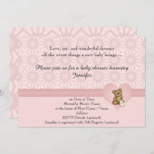 ピンクベアレトロフラワーベビーシャワー招待状 招待状 (正面/裏面)