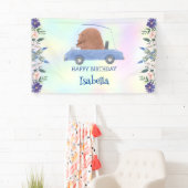 ピンクベアレースカートロピカルフラワーバースデーパーティー 横断幕 (インサイチュ)