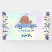 ピンクベアレースカートロピカルフラワーバースデーパーティー 横断幕 (横)