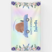 ピンクベアレースカートロピカルフラワーバースデーパーティー 横断幕 (縦)