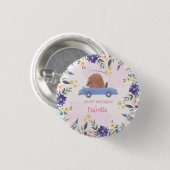 ピンクベアレースカートロピカルフラワーバースデーパーティー 缶バッジ (正面&裏面)