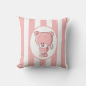 ピンクベアーコットン装飾用クッション、16インチx 16インチ クッション (正面)