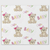ピンクベアーベビーガールピンクウォーター色ベビーシャワー ラッピングペーパー (フラット)