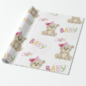 ピンクベアーベビーガールピンクウォーター色ベビーシャワー ラッピングペーパー (アンロールド)
