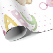 ピンクベアーベビーガールピンクウォーター色ベビーシャワー ラッピングペーパー (ロールコーナー)