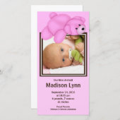 ピンクベアーベビーガール誕生発表 案内状 (正面/裏面)