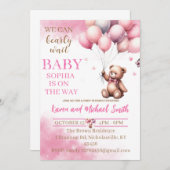 ピンクベアーホットエアバルーンベビーシャワーセットインビタティ 招待状 (正面/裏面)