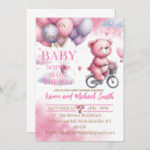 ピンクベアーホットエアバルーンベビーシャワーセットインビタティ 招待状 (正面/裏面)