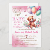 ピンクベアーホットエアバルーンベビーシャワーセットインビタティ 招待状 (正面/裏面)