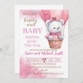 ピンクベアーホットエアバルーンベビーシャワーセットインビタティ 招待状 (正面/裏面)