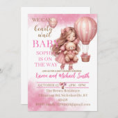 ピンクベアーホットエアバルーンベビーシャワーセットインビタティ 招待状 (正面/裏面)