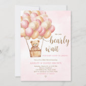 ピンクベアーホットエアバルーンベビーシャワー 招待状 (正面)