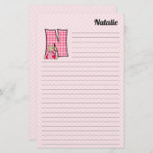 ピンクベアーモンドグラムN並び名前入り 便箋 (正面/裏面)