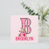 ピンクベアーレターA子供の誕生日パーティの招待状 招待状 (スタンド正面)