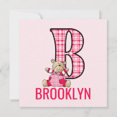 ピンクベアーレターA子供の誕生日パーティの招待状 招待状 (正面)