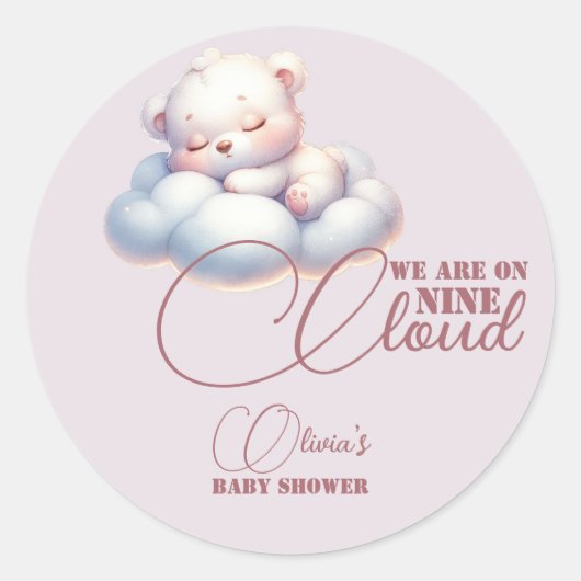ピンクベアー我々は雲9ベビーシャワー上にある ラウンドシール (正面)