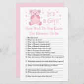 ピンクベアー赤ちゃんシャワーのゲームをどれだけ知っているか (正面/裏面)