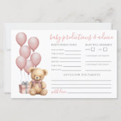 ピンクベア赤ちゃんシャワーアドバイス予測カード (正面)