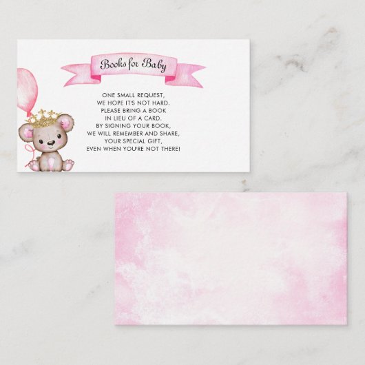 ピンクベア赤ちゃんシャワーベビー エンクロージャーカード (正面/裏面)