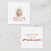 ピンクベイカーベーカリーカップケーキロゴタイポグラフィ スクエア名刺 (正面/裏面)