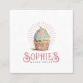 ピンクベイカーベーカリーカップケーキロゴタイポグラフィ スクエア名刺 (正面)